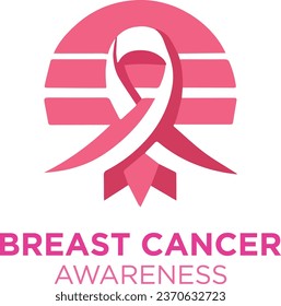 pink ribbon, breast cancer awareness logo , symbol or sign on white, vector icon illustration