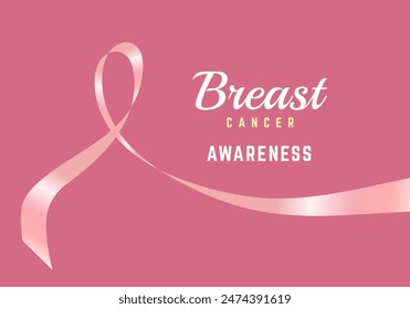 A pink ribbon for  breast cancer awareness banner. vector illustration. Heart ribbon with text-Breast cancer awareness vector design
