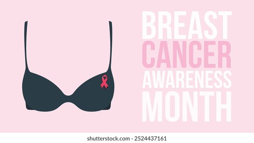 Pink ribbon for Breast Cancer Awareness Month October. Curly pink ribbon on pink background banner design. Vector illustration.