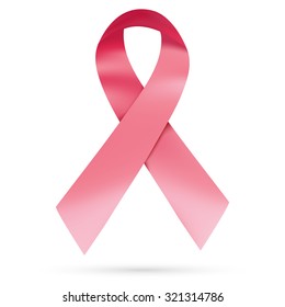 Pink ribbon breast cancer awareness month isolated on white background. Vector illustration.