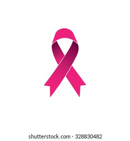 pink ribbon, breast cancer awareness vector icon isolated on white background