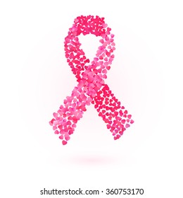 Pink ribbon - breast cancer awareness symbol  made of hearts