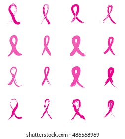 Pink ribbon. Breast cancer awareness symbol, isolated on white background. Breast Cancer icon set