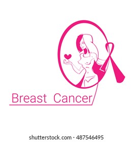 Pink Ribbon Breast Cancer Awareness Female Body Vector Illustration