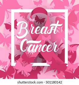 Pink Ribbon Breast Cancer Awareness Flat Vector Illustration