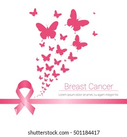 Pink Ribbon Breast Cancer Awareness Flat Vector Illustration