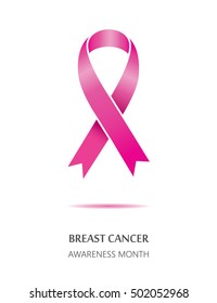Pink ribbon, breast cancer awareness symbol, isolated on white background. Vector illustration.
