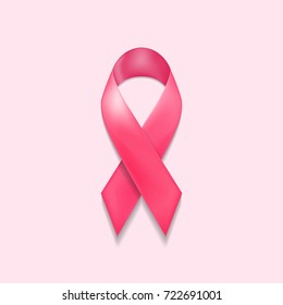 Pink ribbon. Breast cancer awareness symbol, isolated on white background. Vector illustration