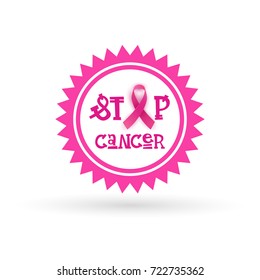 Pink Ribbon Breast Cancer Awareness Icon Isolated Flat Vector Illustration