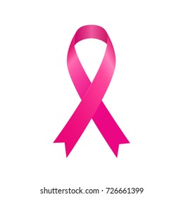 Pink ribbon breast cancer awareness symbol isolated on white background. Vector illustration