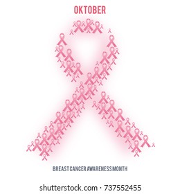 Pink ribbon, breast cancer awareness symbol. Vector illustration