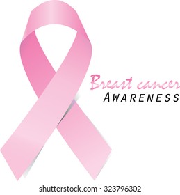 Pink ribbon for breast cancer campaign.  white background