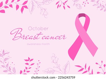 Pink ribbon for breast cancer day on pink background