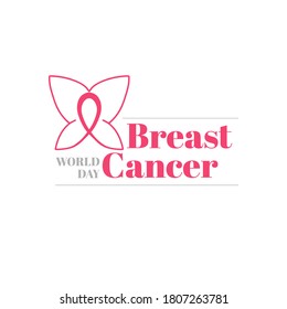 Pink ribbon with butterfly. Breast cancer awareness symbol. World Breast Cancer Day on October 15.