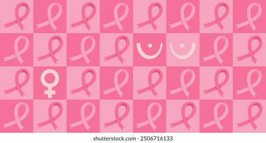 Ilustración vectorial de patrón transparente a cuadros de cinta rosa. Símbolo de conciencia del cáncer de mama. Género femenino y signo de la mamá. Diseño para el fondo, Anuncio, cubierta, telón de fondo, Fondo de pantalla, tarjeta.