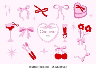 Pink Ribbon Coquette aesthetic hand drawn Food set