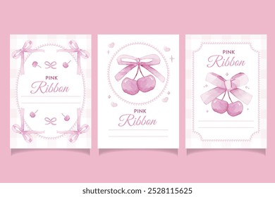 Colección de tarjeta de acuarela de coqueta de cinta rosa