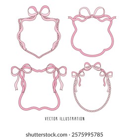 Pink Ribbon Crest Frame and Border. Vector Illustration