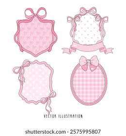 Pink Ribbon Crest Frame and Border. Vector Illustration