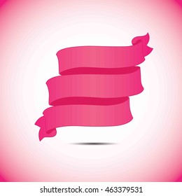 Pink ribbon Curved Paper Banner Isolated on White Background. Easy Paste to Any Background