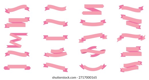 pink Ribbon Decorative Vector Border for Invitations, Greeting Cards .Folded ribbons for sale banners, advertising, games, applications . eps 10