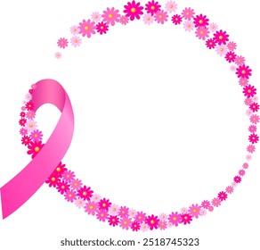 Pink ribbon design with flower.  Breast cancer awareness month campaign. Vector illustration.