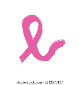 Pink ribbon drawn by hand with rough brush. Breast cancer awareness symbol. Paint, sketch, graffiti.