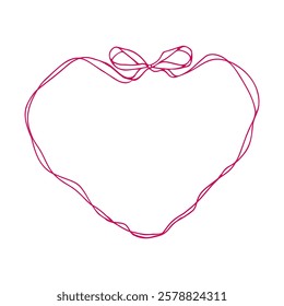 A pink ribbon is drawn in the shape of a heart. The ribbon is long and thin, and it is drawn in a way that it looks like it is being pulled apart