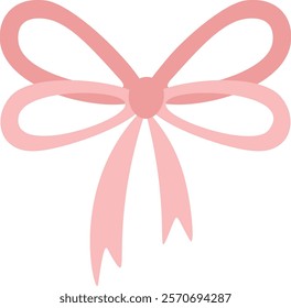 Pink ribbon elegantly forming a bow with a stylish knot in the center, isolated against a clean white background, ideal for enhancing gift wrapping and decorative projects