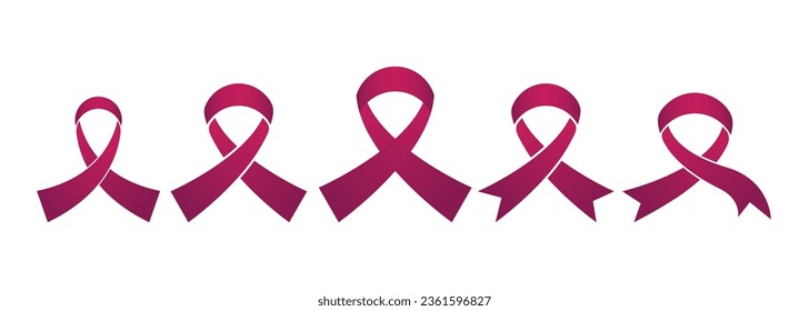 Pink ribbon elements symbol set. Breast cancer awareness ribbon vector.