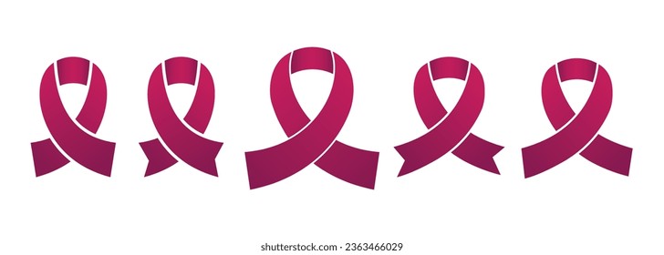 Pink ribbon elements symbol set. Breast cancer awareness ribbon vector.