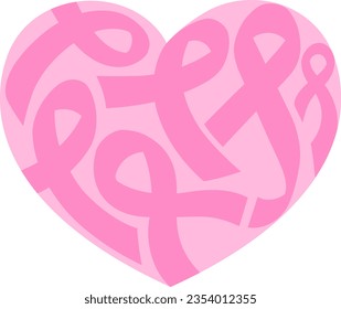 Pink ribbon fill in heart shape. Breast Cancer Awareness. Icon design for poster, banner, t-shirt. Vector illustration
