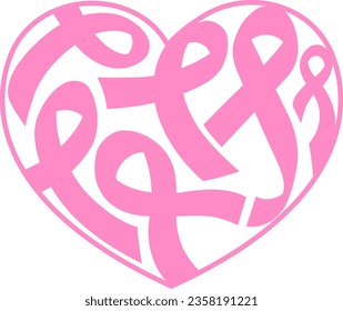 Pink ribbon fill in heart shape. Breast Cancer Awareness. Icon design for poster, banner, t-shirt. Vector illustration
