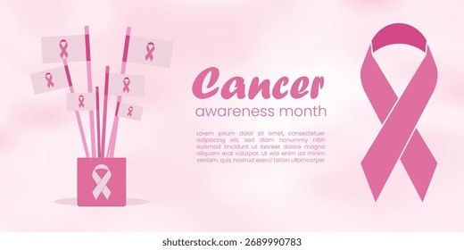 Pink Ribbon Fahnen und Poster Layout für Brustkrebs Bewusstsein Monat Kampagne