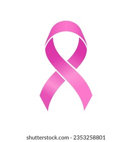 Diseño plano de cinta rosa fondo rosa aislado. insignia de reconocimiento de cáncer de mama Ilustración vectorial