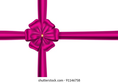 Pink ribbon with flower bow for packing gifts. Vector illustration