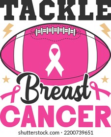 Pink Ribbon Football Tackle Breast Cancer. T-Shirt Design, Posters, Greeting Cards, Textiles, and Sticker Vector Illustration