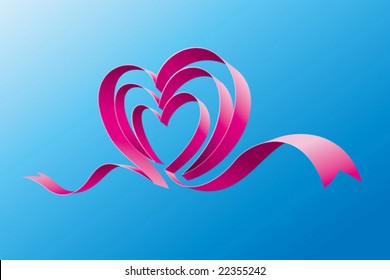 Pink ribbon form a love shape ready to use during valentine holiday celebration.