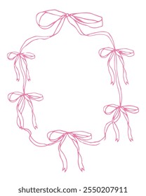 A pink ribbon frame with bows. The bows are drawn in pink and are arranged in a circle