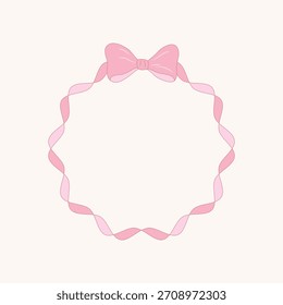  Marco de cinta rosa con un lazo lindo en la parte superior. Borde redondo simple para tarjetas, notas, diseños de bebé, regalos y decoración. Estilo pastel suave, limpio y minimalista.