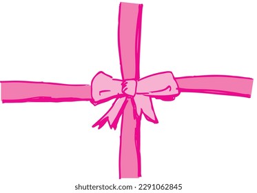 Pink Ribbon Gift Wrap doodle art. Editable Clip Art.