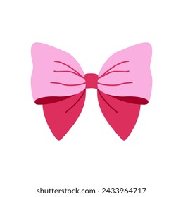 Pink ribbon for hair. Flat vector illustration. Trendy bow for presents wrapping. Gift birthday sale decor. Cute vintage hairstyle element