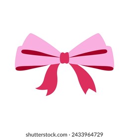 Pink ribbon for hair. Flat vector illustration. Trendy bow for presents wrapping. Gift birthday sale decor. Cute vintage hairstyle element