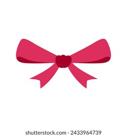 Pink ribbon for hair. Flat vector illustration. Trendy bow for presents wrapping. Gift birthday sale decor. Cute vintage hairstyle element