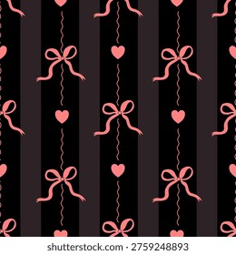 Pink Ribbon and Heart Seamless Pattern Romantic Valentine Background