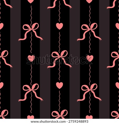 Pink Ribbon and Heart Seamless Pattern Romantic Valentine Background
