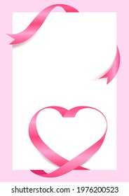 Pink Ribbon Heart Shape Mock-Up for A4 size Banner Valentine's Day, Greeting card, Gift Voucher and Certificate Background, copy space, vector