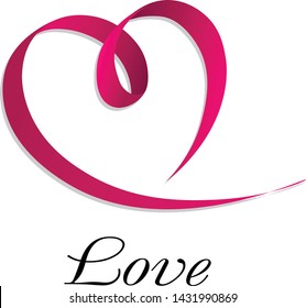 Pink ribbon in heart shape. Valentines day Or Medical Concept/ white background