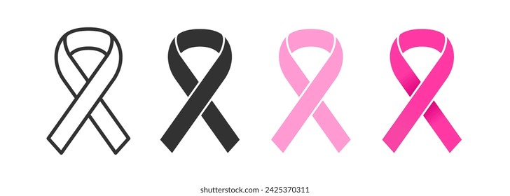 Pink ribbon icon. Breast cancer sign. Woman disease. Health support. People awareness.