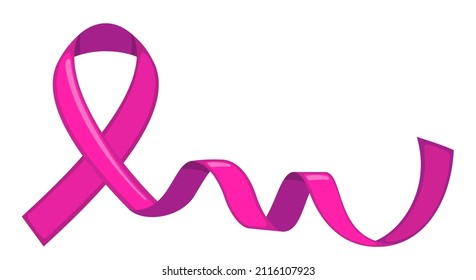 Pink ribbon icon in flat style isolated on white background.